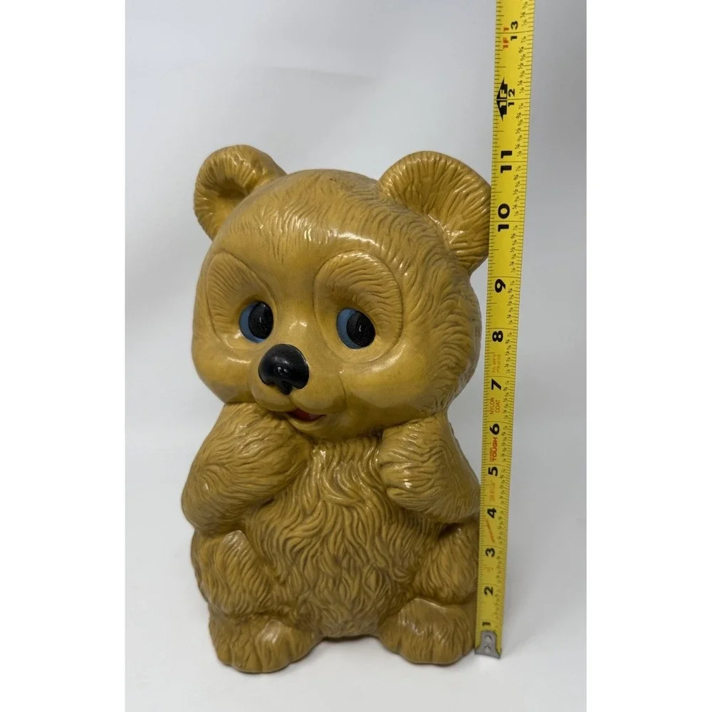 Vintage Teddy Bear Coin Ceramic Brown Piggy Bank Prop 70's 80's Retro Decor‎